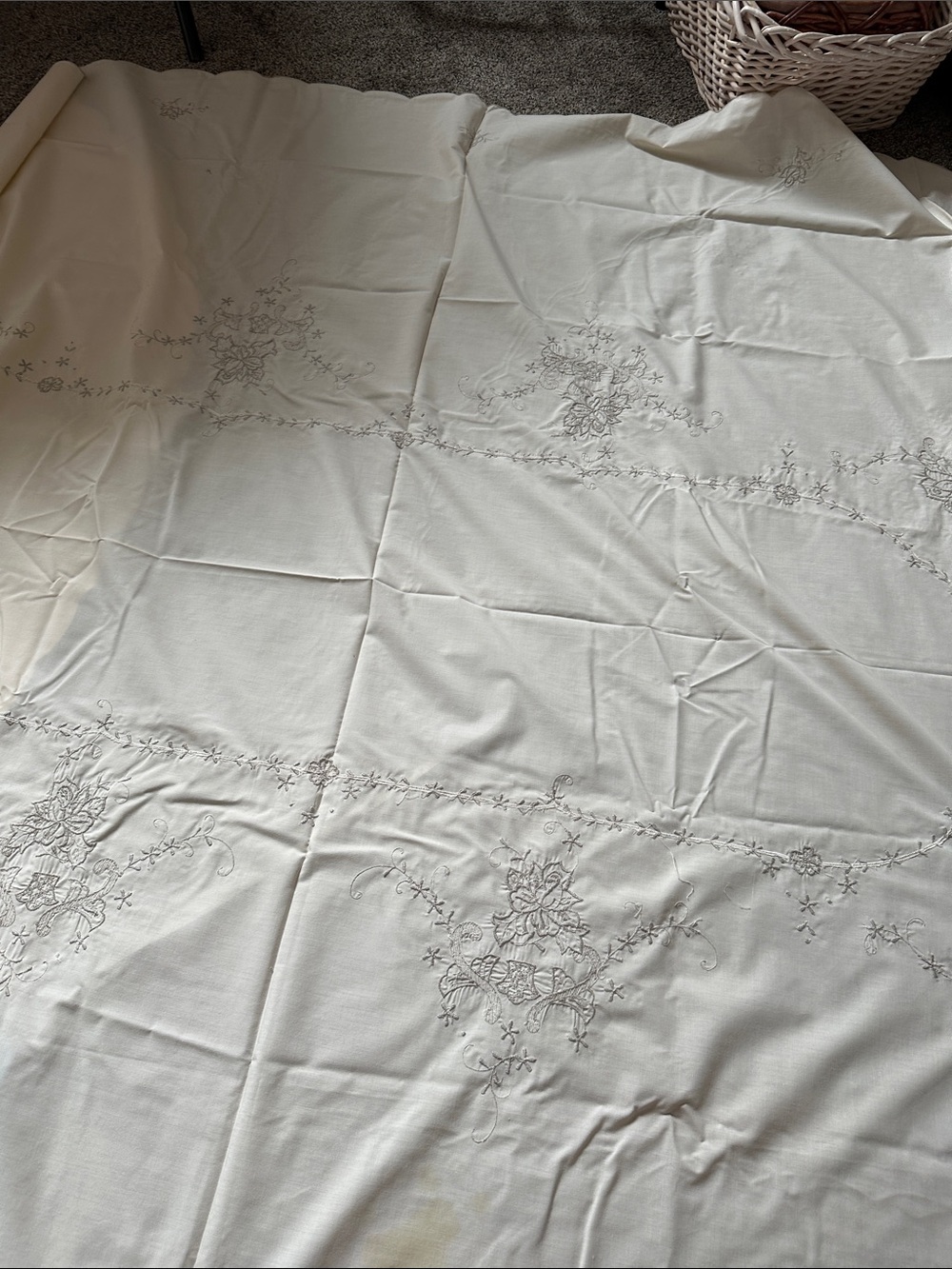 Embroidered Floral Bedding Panel - Cream